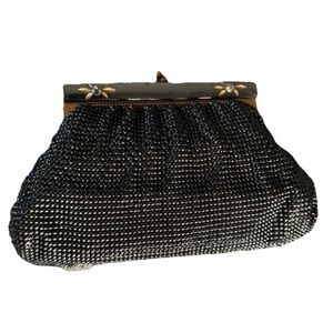 VTG 1940's Whiting & Davis Co Mesh Black Evening Bag Purse Kisslock Rhinestone